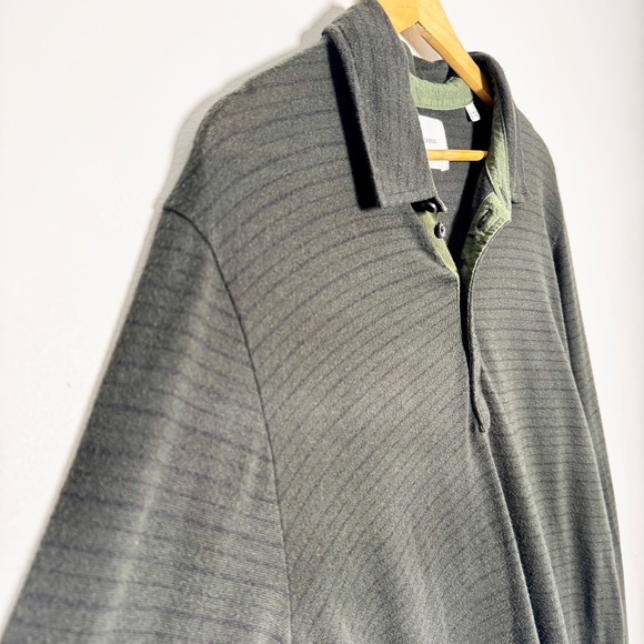 Billy Reid Stripped Cotton Long Sleeve Polo Henley Shirt Sz Large - Picture 3 of 11